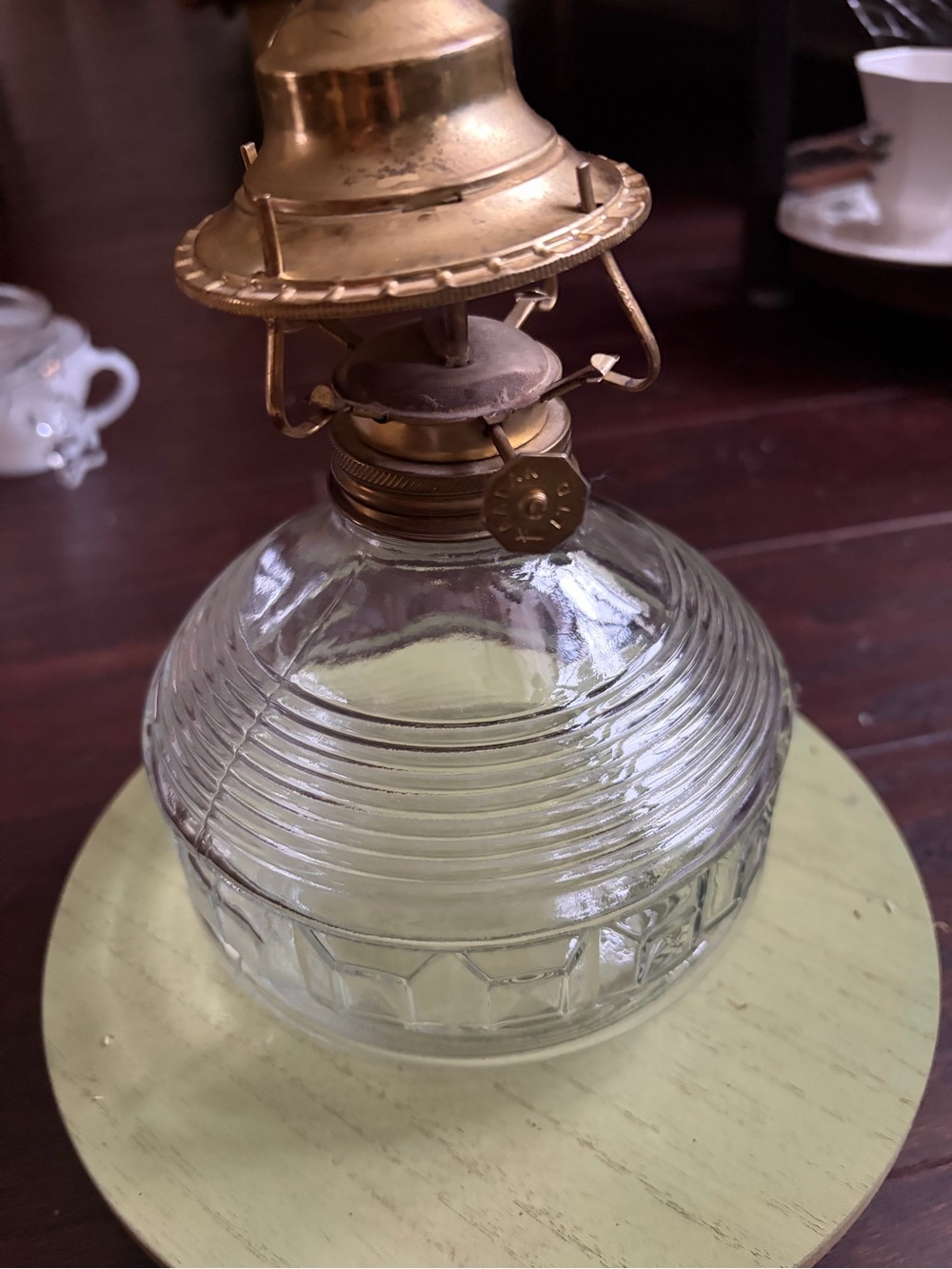 Vintage Clear Glass Oil Lamp with Brass Burner